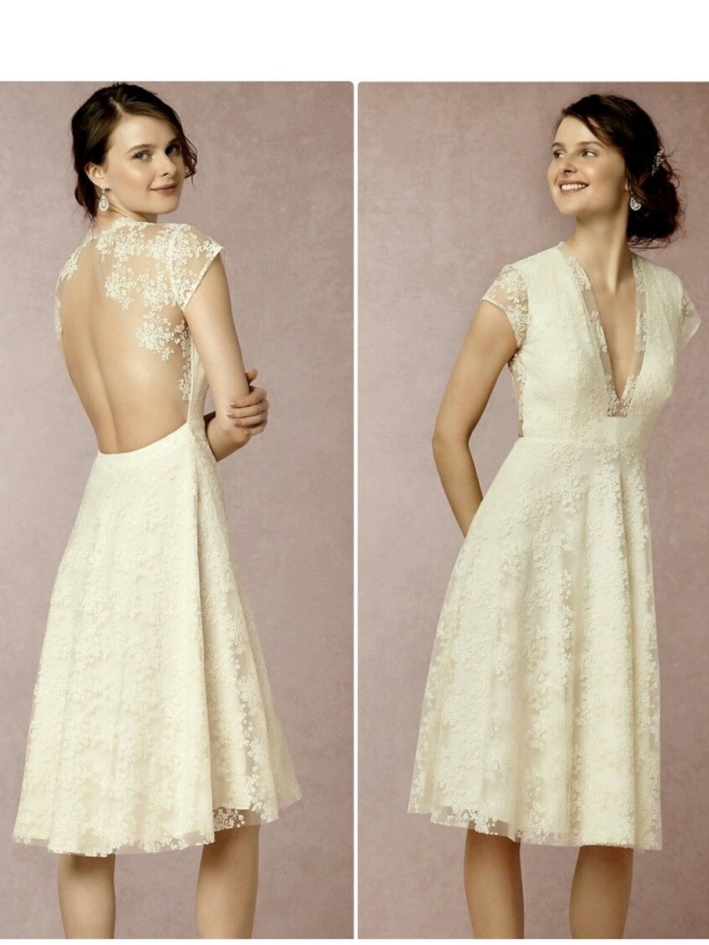 Anthropologie BHLDN SAU Aaliyah White Lace V‑Neck backless Midi wedding Dress